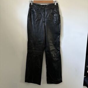 St. John Leather Pants Size 2 Womens Black High Rise Moto Biker Pants 28x30